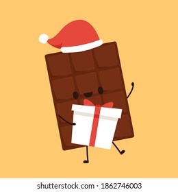 Chocolate character design. Chocolate vector. Santa hat.