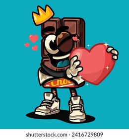 Chocolate Character Holding Heart Love Valentine Cartoon 