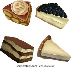 Pastel de chocolate y queso rebanada Ilustraciones Colección