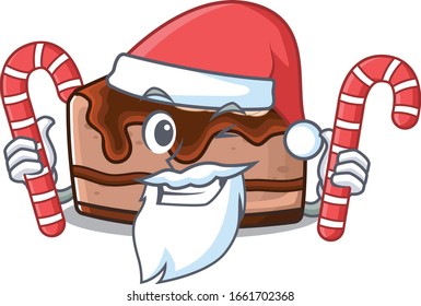 Chocolate cheesecake Cartoon character wearing Santa costume bringing a candy