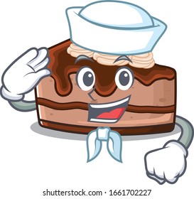 Chocolate cheesecake cartoon concept Sailor wearing hat