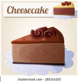 Chocolate cheesecake. Detailed Vector Icon. Series of food and drink and ingredients for cooking.