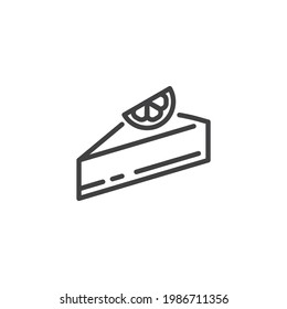 Chocolate cheesecake line icon. linear style sign for mobile concept and web design. Piece of cake with lemon outline vector icon. Symbol, logo illustration. Vector graphics