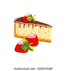 Chocolate cheesecake with strawberries. Dessert. Isolated object. Vector illustration

