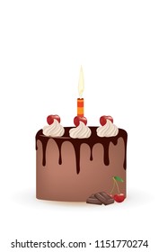Chocolate cherry birthday cake, vector