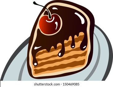 Chocolate cherry cake on the white plate