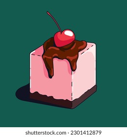 chocolate cherry cheesecake. flat illustration in cartoon style.