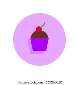 Chocolate Cherry Cupcake flat icon. Round colorful button, Desert circular vector sign, logo illustration. Flat style design