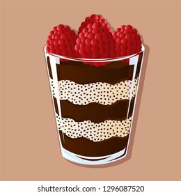 chocolate chia pudding with strawberry vector illustration