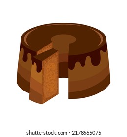 Chocolate chiffon cake icon vector. Light and fluffy brown chiffon cake icon vector isolated on a white background. Delicious chocolate sponge cake sliced drawing