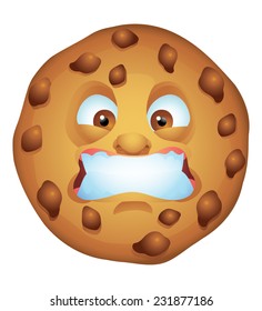 Chocolate chip cookie angry cartoon character isolated