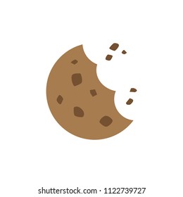 Chocolate chip cookie with bite and crumbs vector icon color