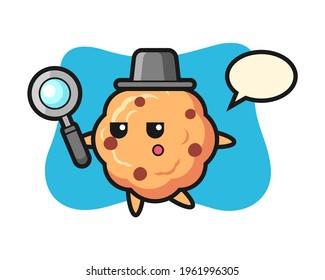 Chocolate chip cookie cartoon character searching with a magnifying glass, cute style design for t shirt, sticker, logo element