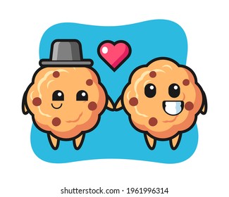 Chocolate Chip Cookie Cartoon Character Couple With Fall In Love Gesture, Cute Style Design For T Shirt, Sticker, Logo Element