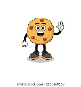 chocolate chip cookie cartoon doing wave hand gesture , character design