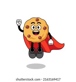 chocolate chip cookie cartoon with flying superhero , character design