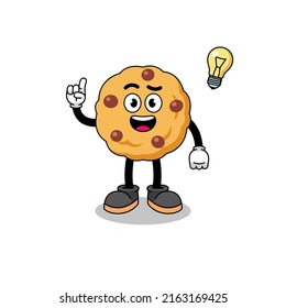 chocolate chip cookie cartoon with get an idea pose , character design