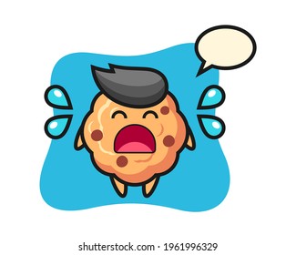 Chocolate chip cookie cartoon illustration with crying gesture, cute style design for t shirt, sticker, logo element