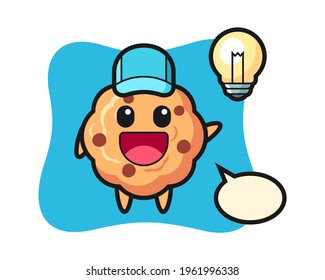 Chocolate chip cookie character cartoon getting the idea, cute style design for t shirt, sticker, logo element