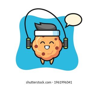 Chocolate chip cookie character cartoon with skipping rope , cute style design for t shirt, sticker, logo element