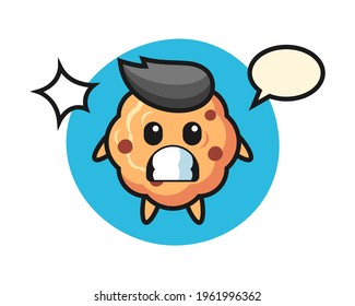 Chocolate chip cookie character cartoon with shocked gesture, cute style design for t shirt, sticker, logo element