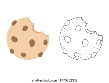 Chocolate chip cookie coloring page. Coloring page for kid. Cute pastel chocolate chip cookie vector cartoon. 