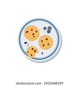 Chocolate chip cookie flat icon for food apps and websites. cookies on a plate. Biscuit, cracker, snack icon. Vector illustration