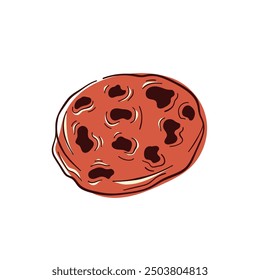 Chocolate chip cookie in flat style. Crunch homemade biscuit design for bakery menu, cafe. Vector illustration isolated on a white background.