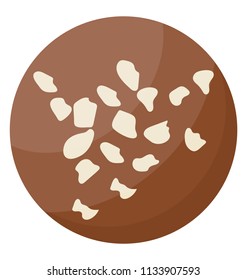 
Chocolate chip cookie flavored with cocoa and white nuts spread over the crust 
