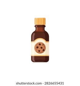 Chocolate Chip Cookie Flavoring Essence in Brown Glass Bottle Vector Illustration for Baking Use