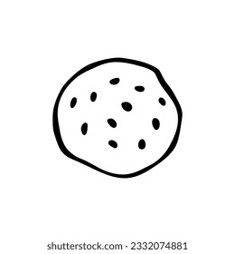 Chocolate Chip Cookie. Hand drawn cookie doodle isolated on white background. Vector Illustration. EPS10