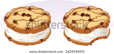 Chocolate Chip Cookie Ice Cream Sandwiches Bitten and Whole. Popular American Frozen Dessert Detailed Art
