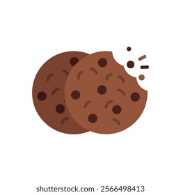 Chocolate chip Cookie icon vector. Biscuit, cracker, Snack icon symbol, flat, and colors style on white background. Bitten biscuit icons. Bakery sign and symbol. Vector illustration