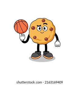 chocolate chip cookie illustration as a basketball player , character design