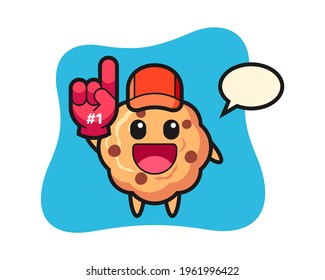 Chocolate chip cookie illustration cartoon with number 1 fans glove, cute style design for t shirt, sticker, logo element