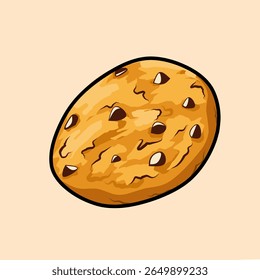 Chocolate chip cookie illustration in cartoon style, ideal for snack visuals and food-related designs