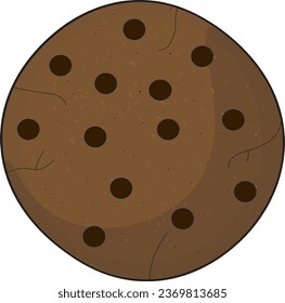Chocolate chip cookie illustration with cracks and shadows.