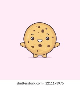 Chocolate chip cookie kawaii cartoon cute vector character illustration