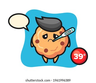 Chocolate chip cookie mascot character with fever condition, cute style design for t shirt, sticker, logo element