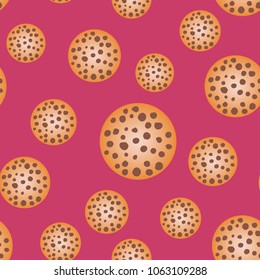 Chocolate Chip Cookie On Pink Background Seamless Pattern