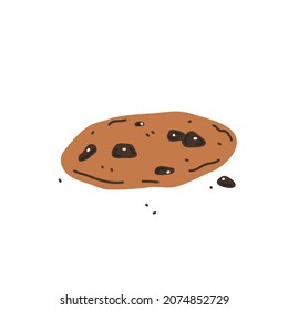 Chocolate chip cookie on white background. Vector flat illustration