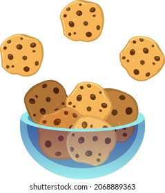Schokoladenkekse-Platte. Köstliche Cookies. Klare Glasplatte. Vektorgrafik einzeln auf weißem Hintergrund.