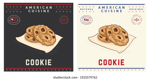 Chocolate chip cookie retro vintage illustration