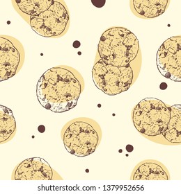 Chocolate chip cookie, Seamless pattern vector. hand draw sketch vector.