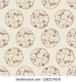 Chocolate chip cookie, Seamless pattern vector. hand draw sketch vector.