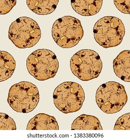 Chocolate chip cookie, Seamless pattern vector. hand drawn sketch vector.