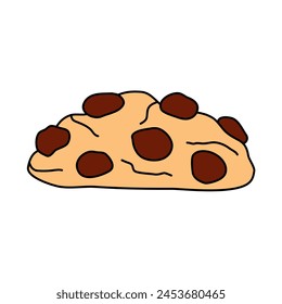 Chocolate chip cookie, side view, doodle style vector