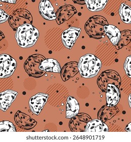 Chocolate Chip Cookie Snack Treats Pattern Art can be use for background and apparel design