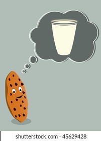 Chocolate chip cookie thinking of milk - vector version