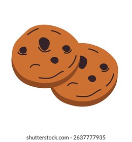 Chocolate chip cookie vector, cookies clip art, clip art cookies, clip art chocolate chip cookies, flat design vector illustration, isolated on white background